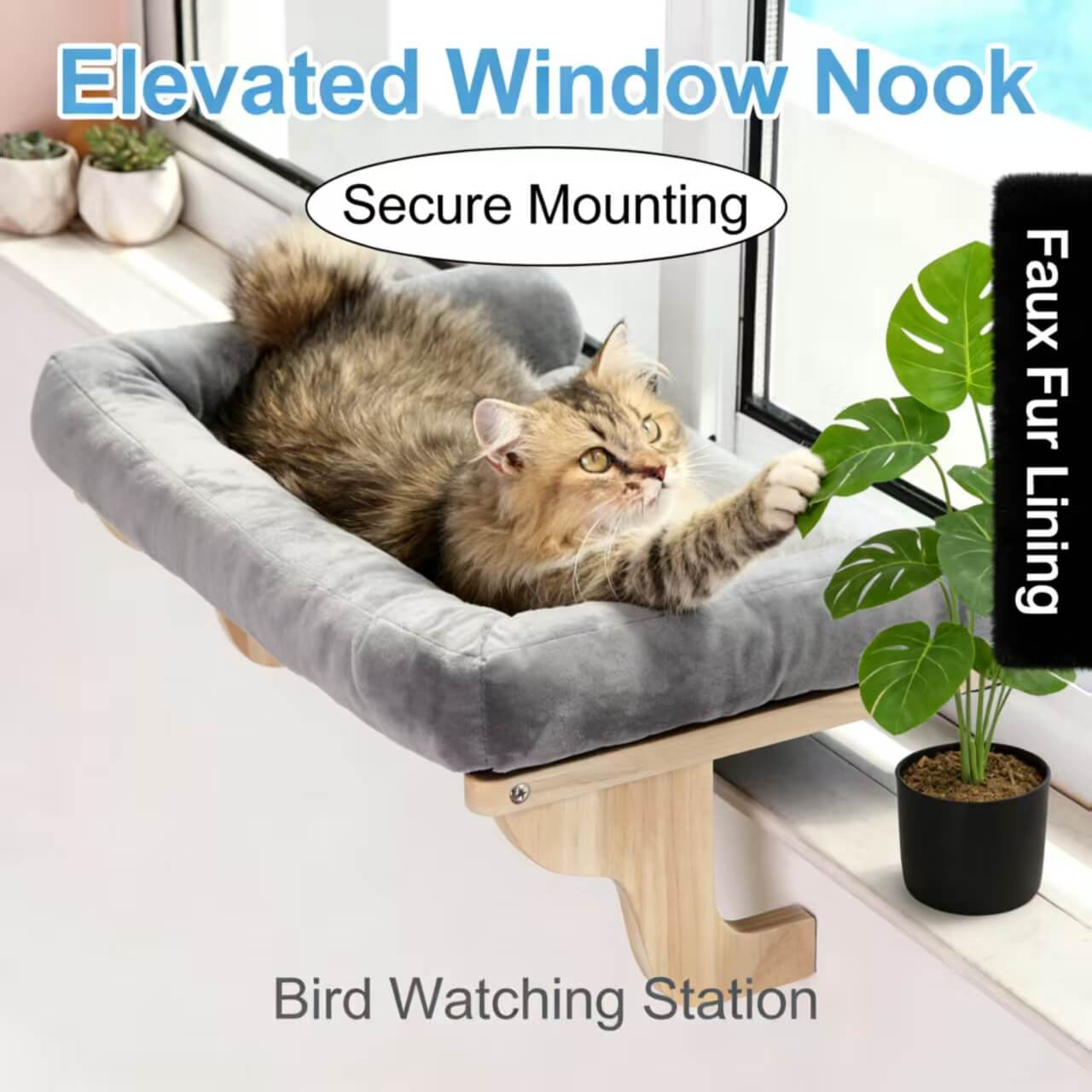 Zakkart Orthopedic Cat Window Perch with Bolster, Sturdy Hardwood Frame, Large Pet Hammock