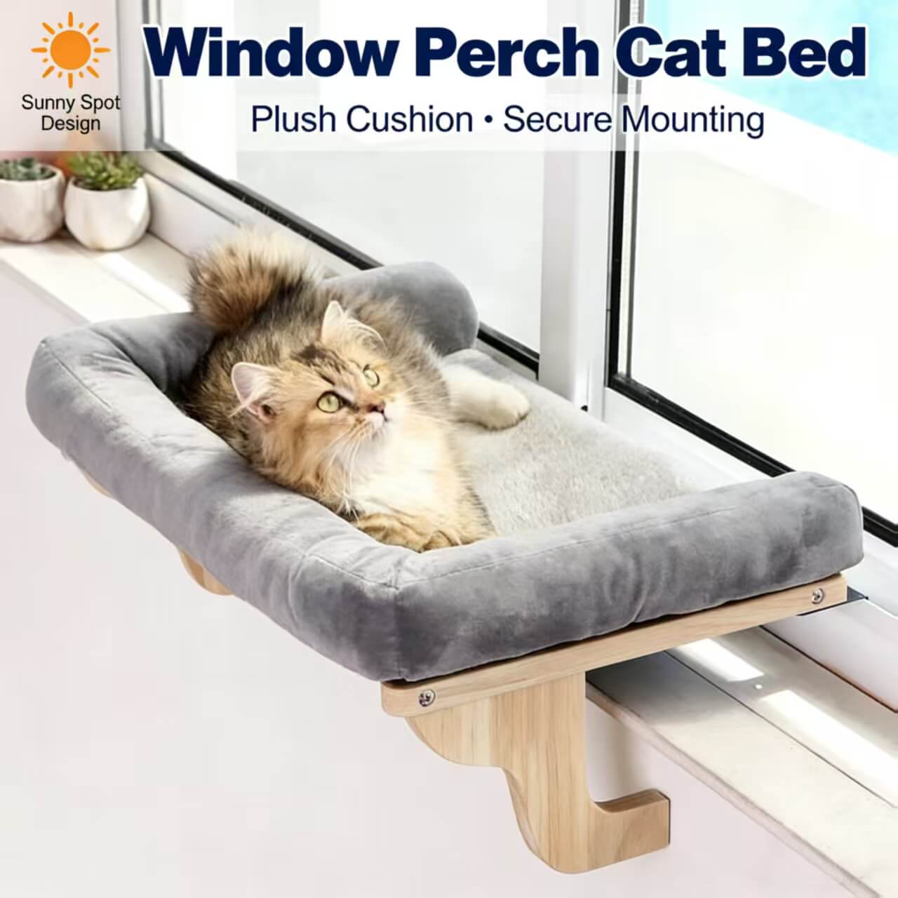 Zakkart Orthopedic Cat Window Perch with Bolster, Sturdy Hardwood Frame, Large Pet Hammock