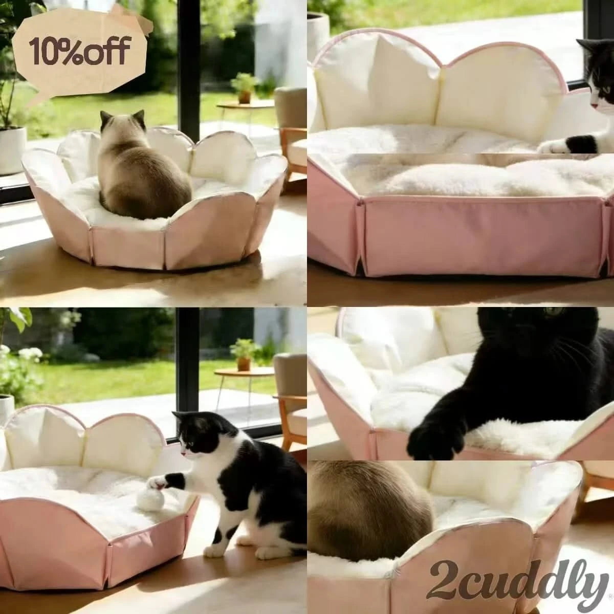 Collapsible Pet Bed for Cats, Petal-Shaped, Lightweight, Easy Storage, Plush Material