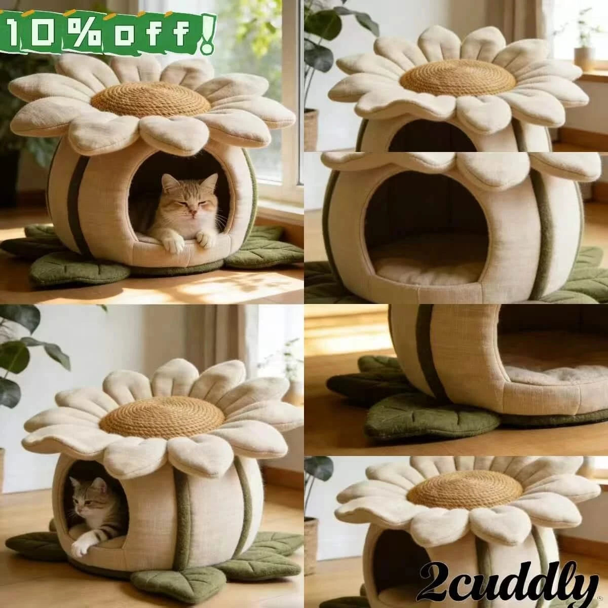  Privacy Pet Bed for Indoor Cats, Sunflower Shape, Non-Slip Base