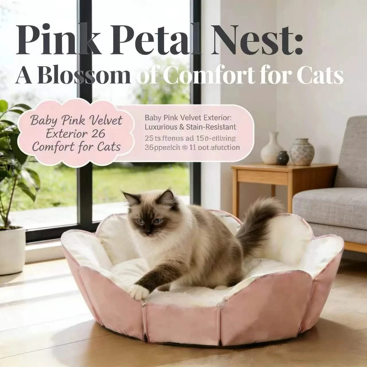 Collapsible Pet Bed for Cats, Petal-Shaped, Lightweight, Easy Storage, Plush Material
