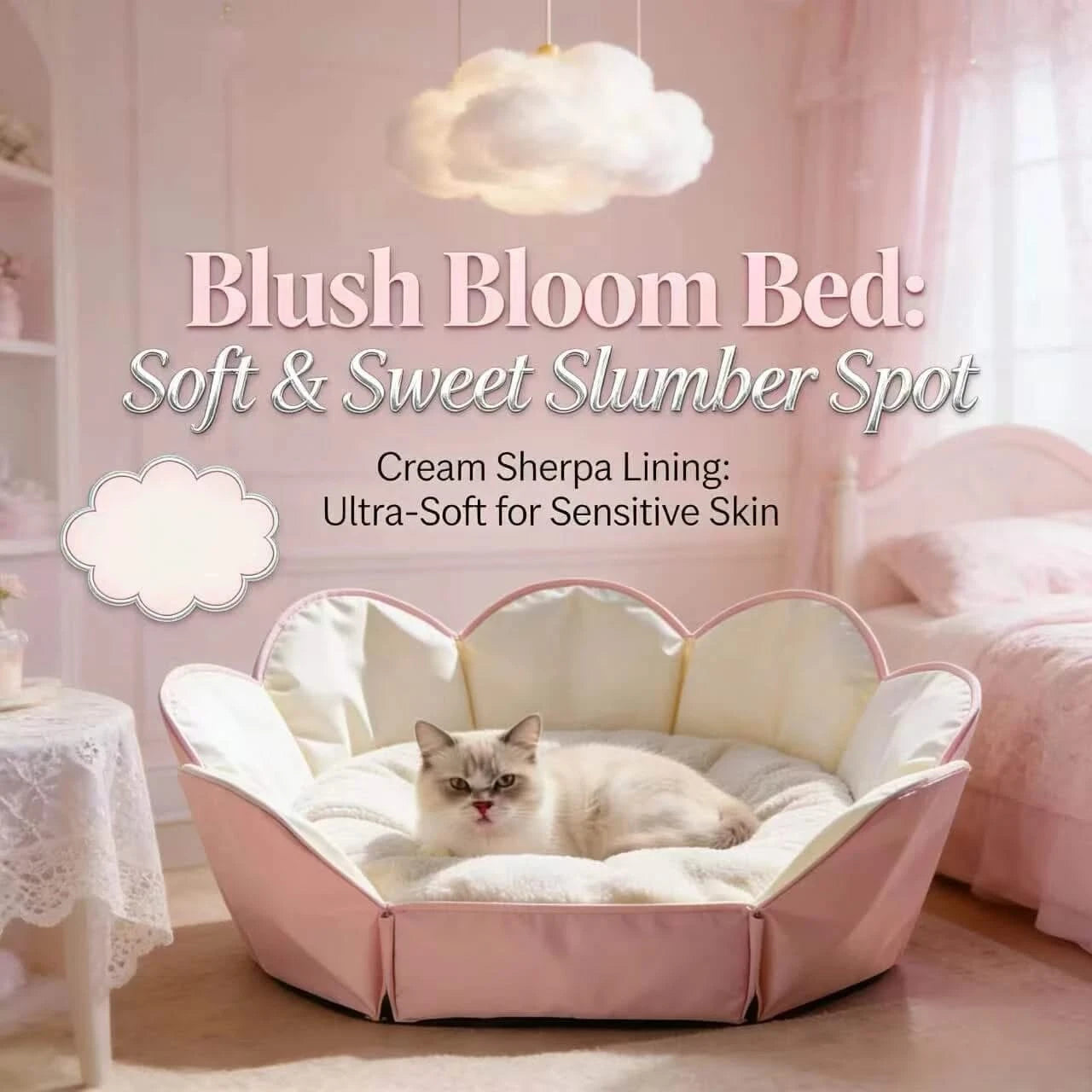 Collapsible Pet Bed for Cats, Petal-Shaped, Lightweight, Easy Storage, Plush Material