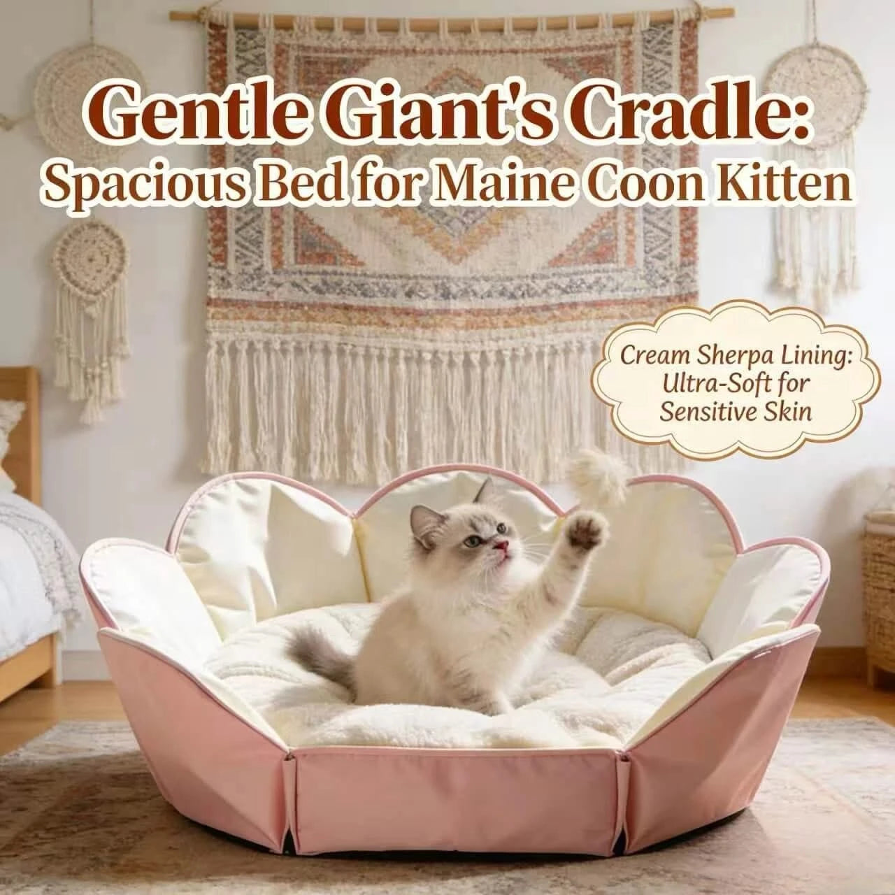 Collapsible Pet Bed for Cats, Petal-Shaped, Lightweight, Easy Storage, Plush Material