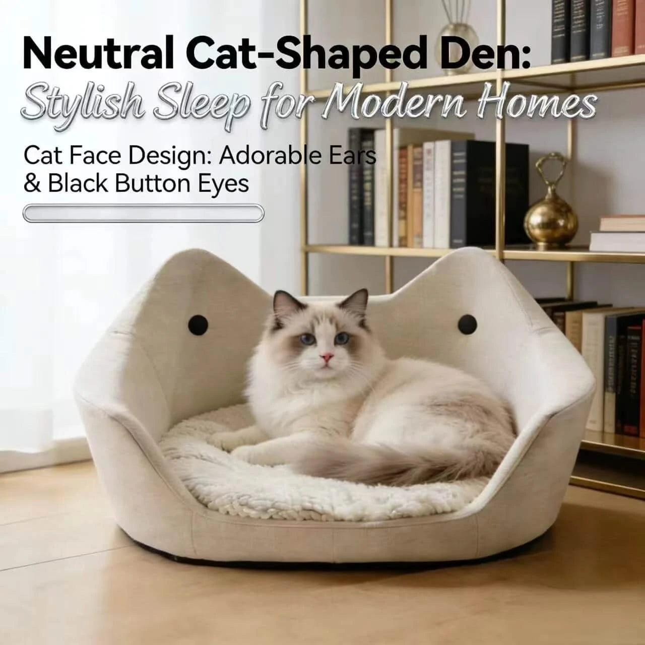  Modern Cat Bed, Feline-Shaped Den, Plush Interior, Neutral White, Stylish Home Fit