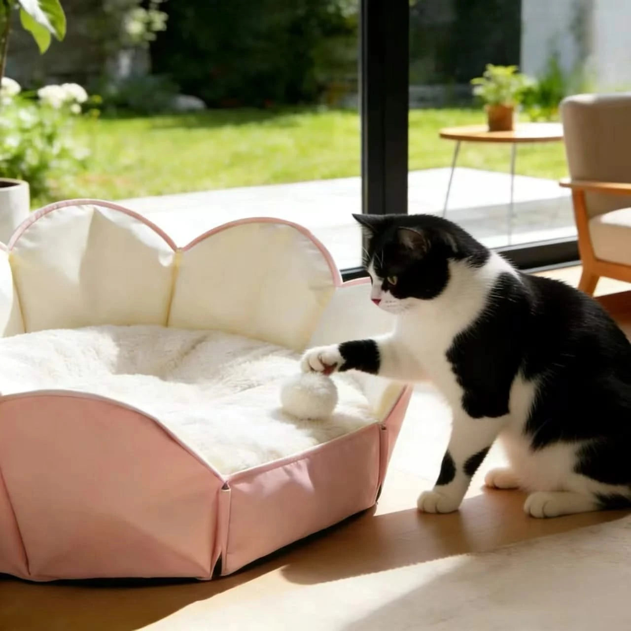 Collapsible Pet Bed for Cats, Petal-Shaped, Lightweight, Easy Storage, Plush Material