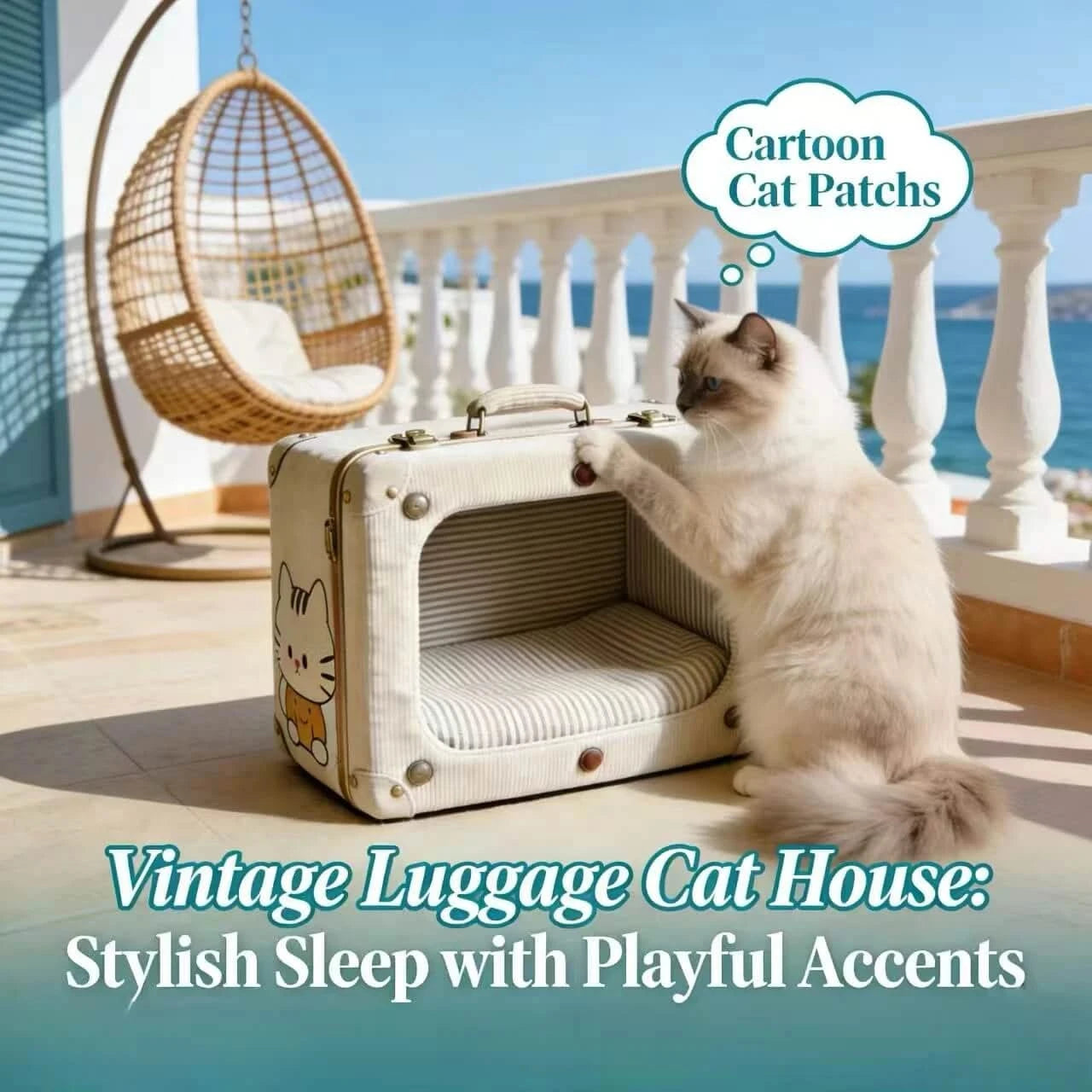 Portable Pet Bed for Cats, Suitcase Shape, Beige Canvas, Durable/Stylish, Anywhere Retreat, All-Season