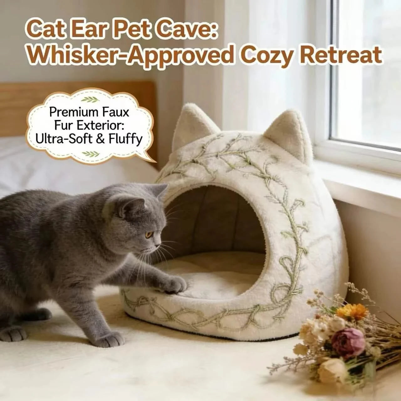 Soft Cat Bed, Cat-Shaped Design, Plush Material,Warm Hideaway, Premium Comfort