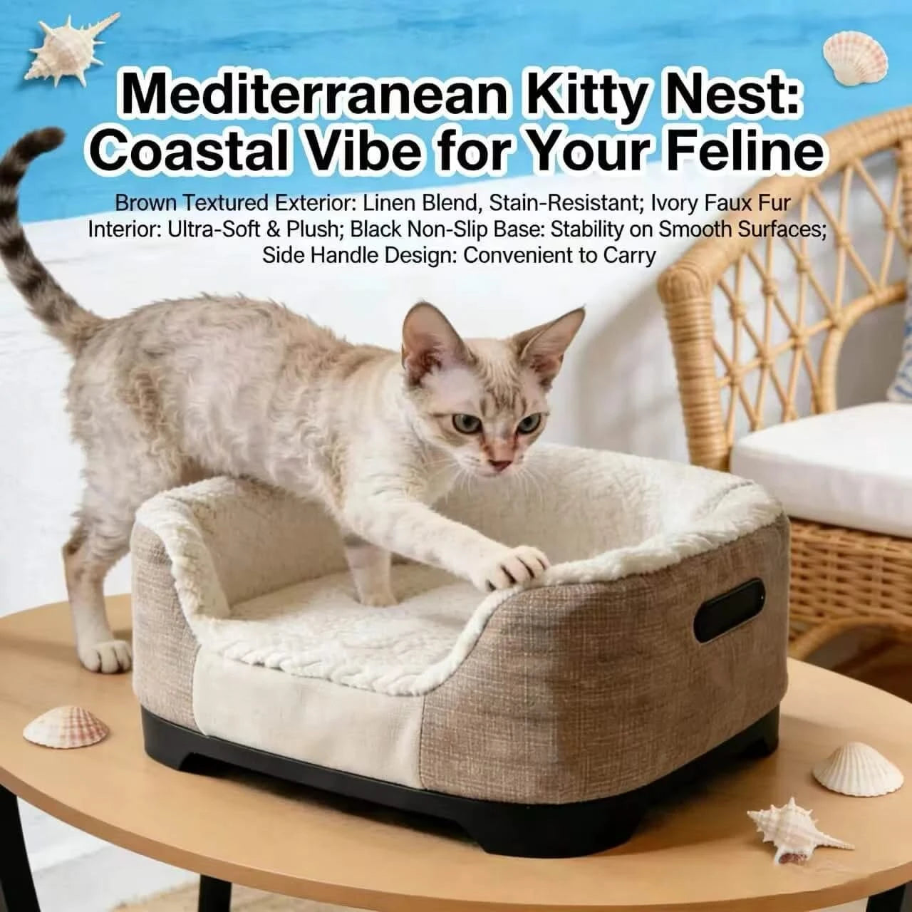  Portable Cat Bed, Vintage Camera Shape, Stain-Resistant Linen, Plush Interior, Non-Slip