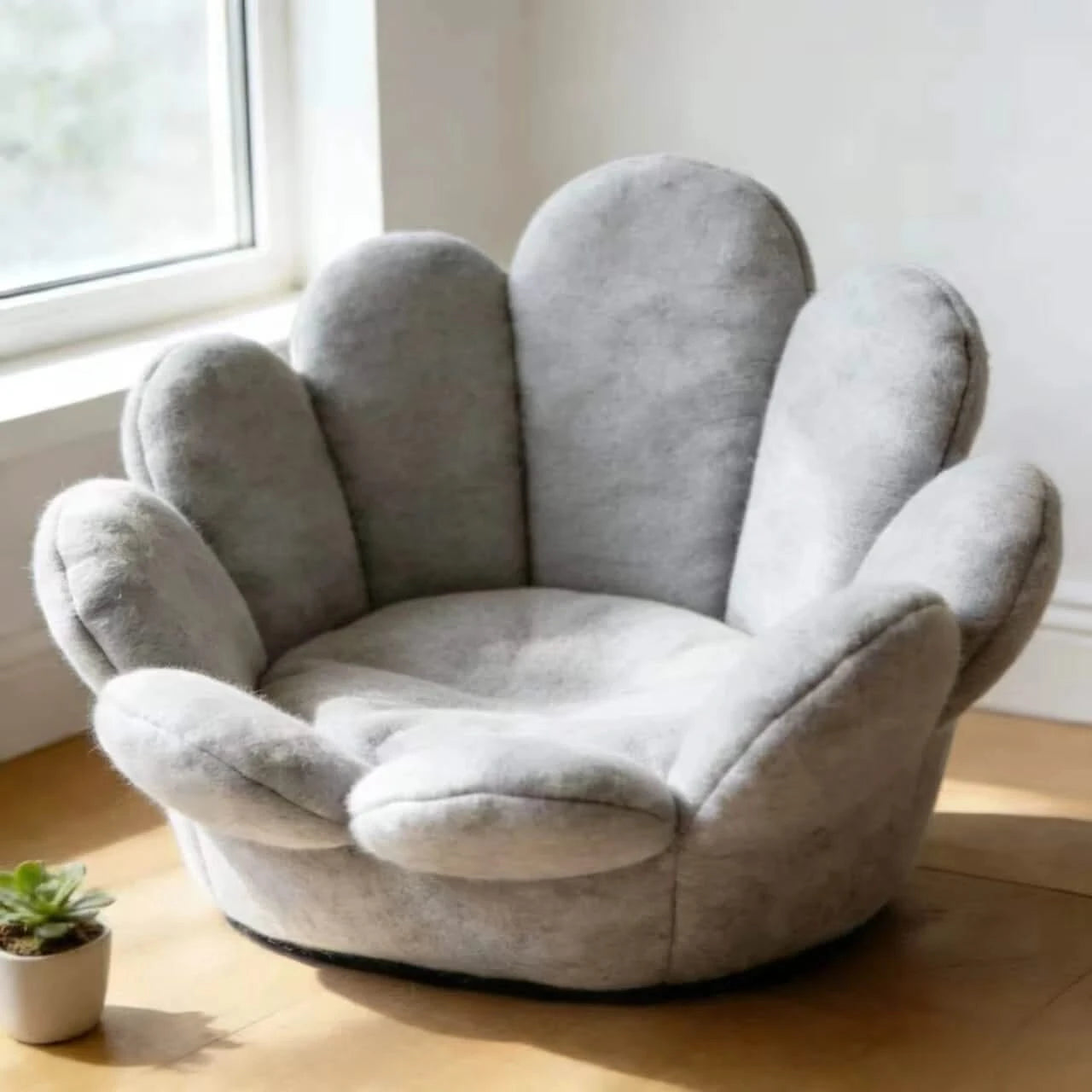 Stylish Pet Sofa, Flower Shaped, Non-Slip Base, Soft Padding, Gray
