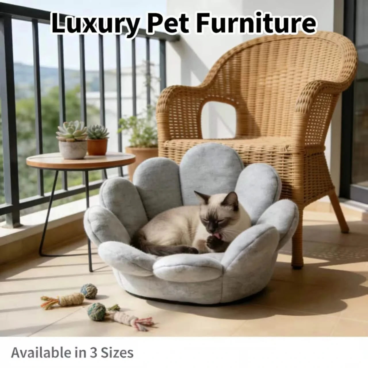 Stylish Pet Sofa, Flower Shaped, Non-Slip Base, Soft Padding, Gray