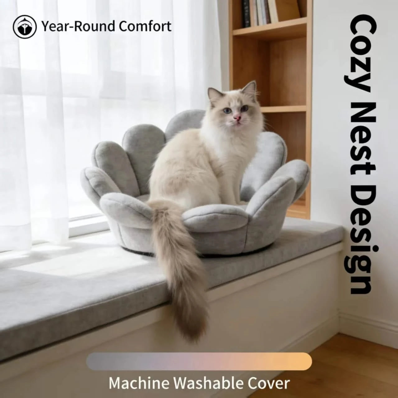 Stylish Pet Sofa, Flower Shaped, Non-Slip Base, Soft Padding, Gray