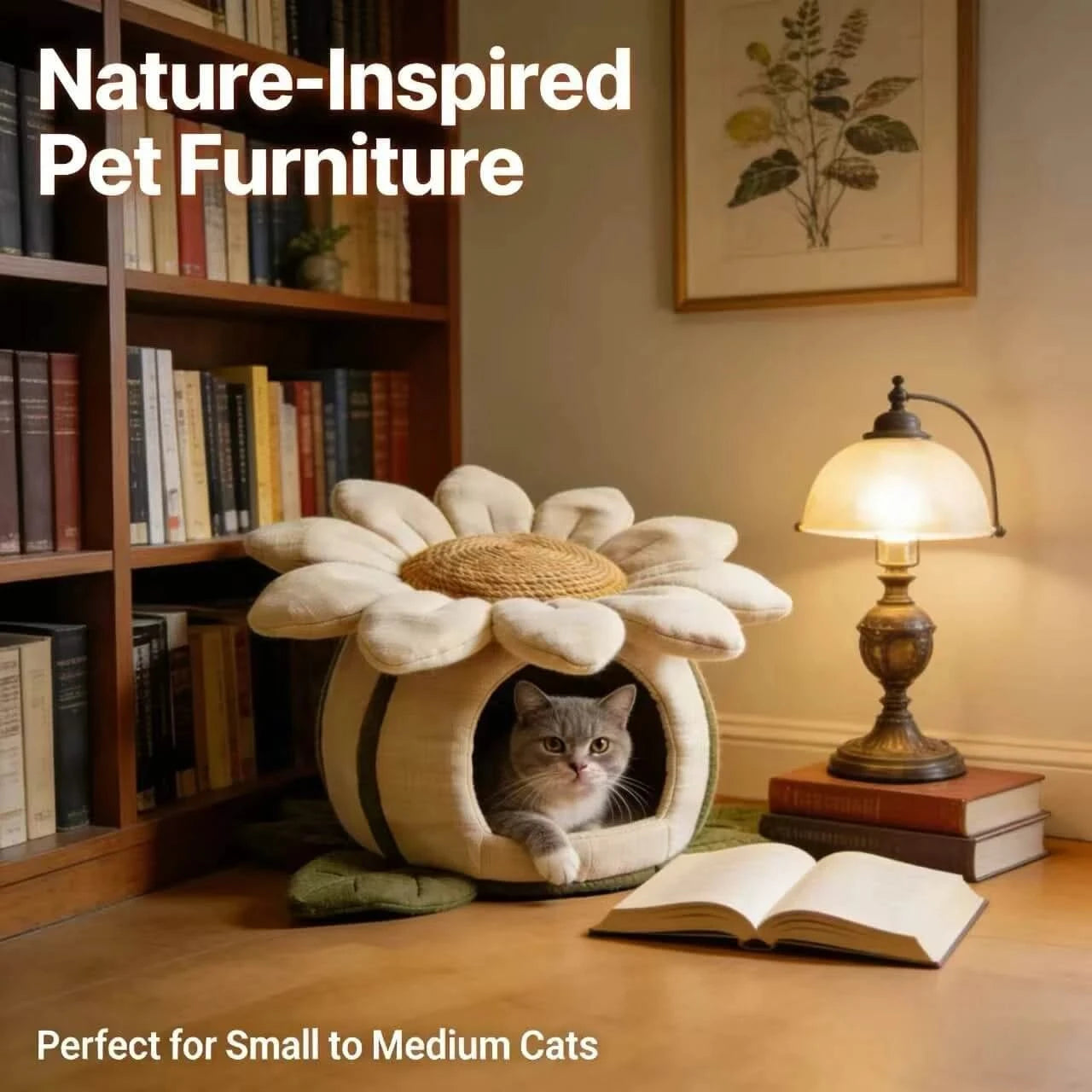  Privacy Pet Bed for Indoor Cats, Sunflower Shape, Non-Slip Base