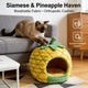 Tropical Cat Bed, Pineapple Fruit Design, Orthopedic Cushion, Yellow, Breathable Nest