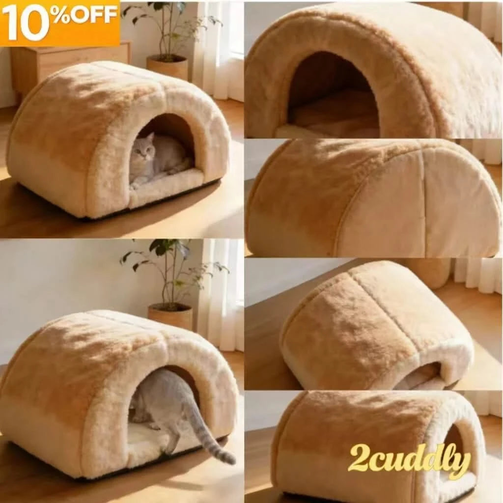 Royal Cat Bed,  Thick Plush, Beige, Feline Royalty Lounger, All-Season Comfort