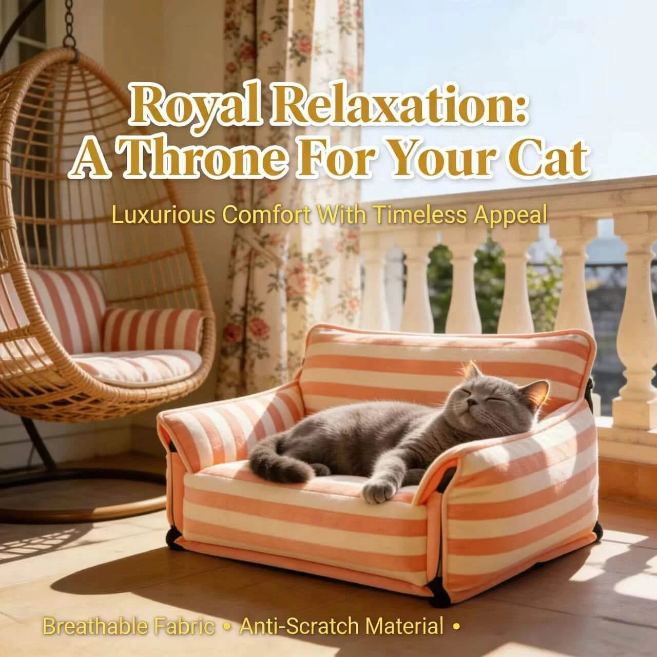 Stylish Pet Sofa for Dogs/Cats, Armchair Shape, Fabric Upholstery, Pink/White Stripe