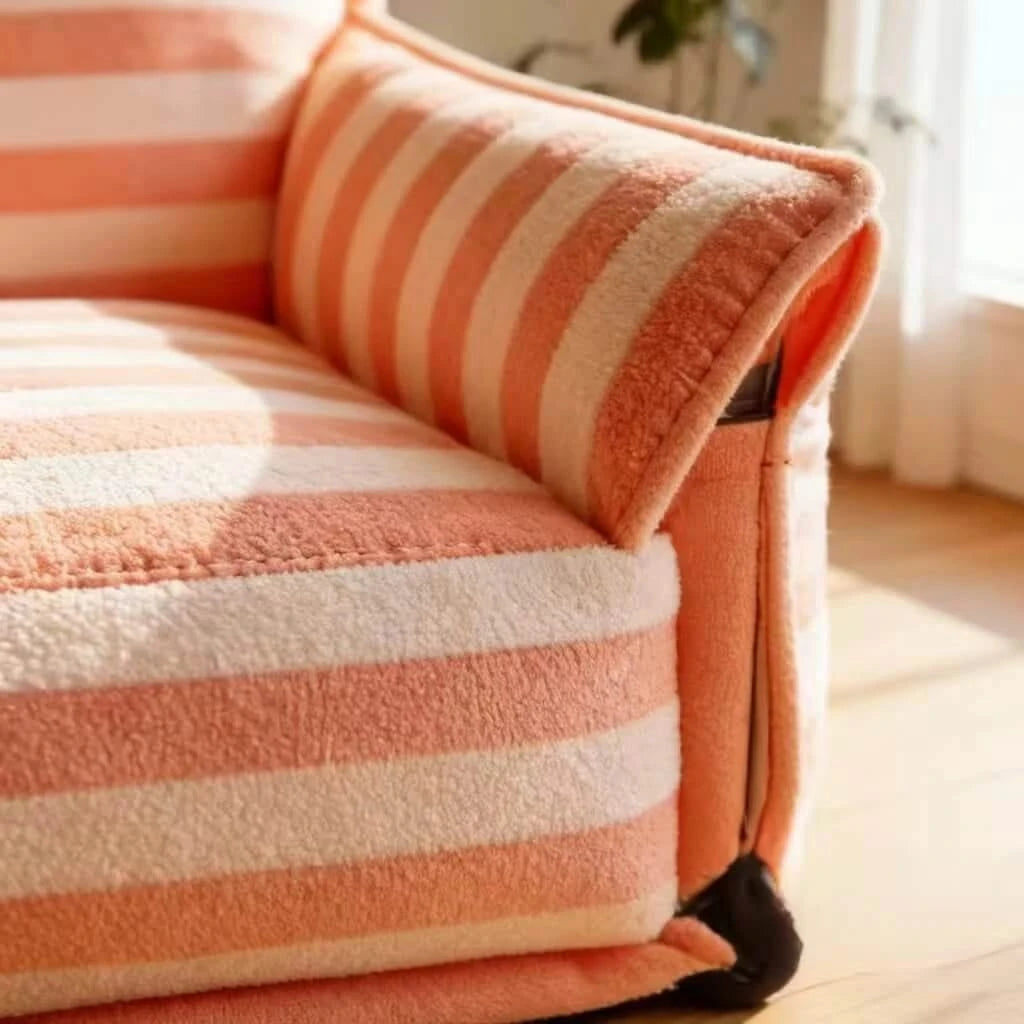 Stylish Pet Sofa for Dogs/Cats, Armchair Shape, Fabric Upholstery, Pink/White Stripe