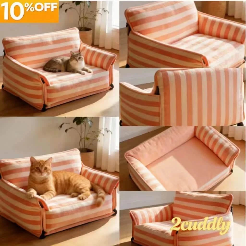 Stylish Pet Sofa for Dogs/Cats, Armchair Shape, Fabric Upholstery, Pink/White Stripe