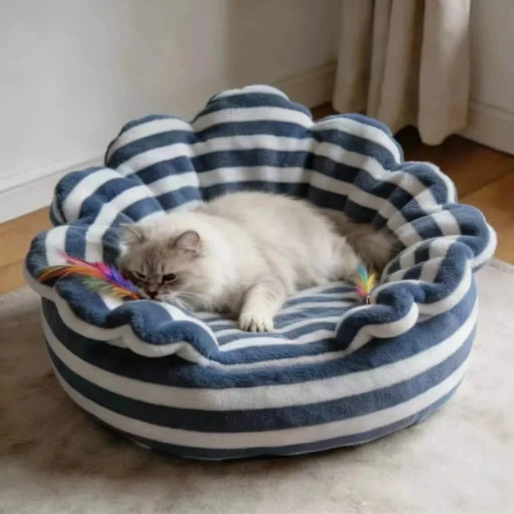  Novelty Pet Bed for Cats,  Plush Fabric, Blue/White, Quirky Nest, All-Season