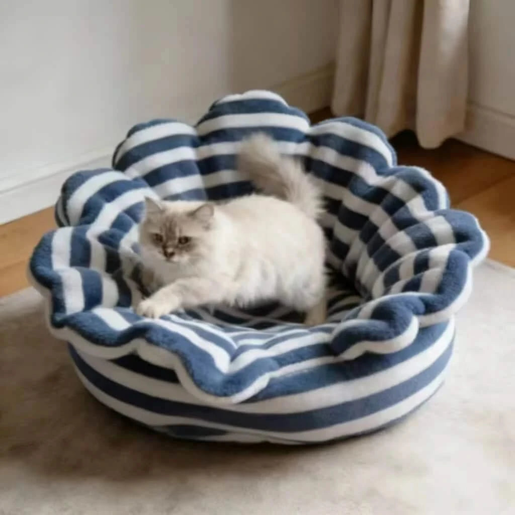  Novelty Pet Bed for Cats,  Plush Fabric, Blue/White, Quirky Nest, All-Season