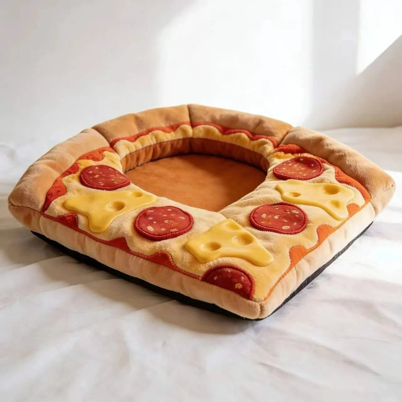 Novelty Pet Bed for Cats/Dogs, Pizza Slice Shape, Plush Fabric,  Food-Themed Nest
