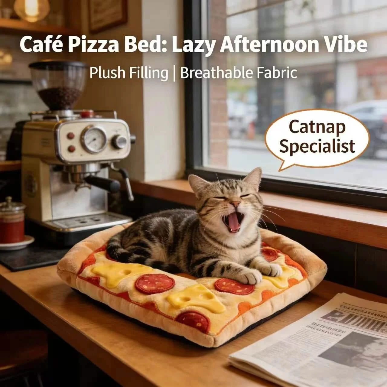 Novelty Pet Bed for Cats/Dogs, Pizza Slice Shape, Plush Fabric,  Food-Themed Nest