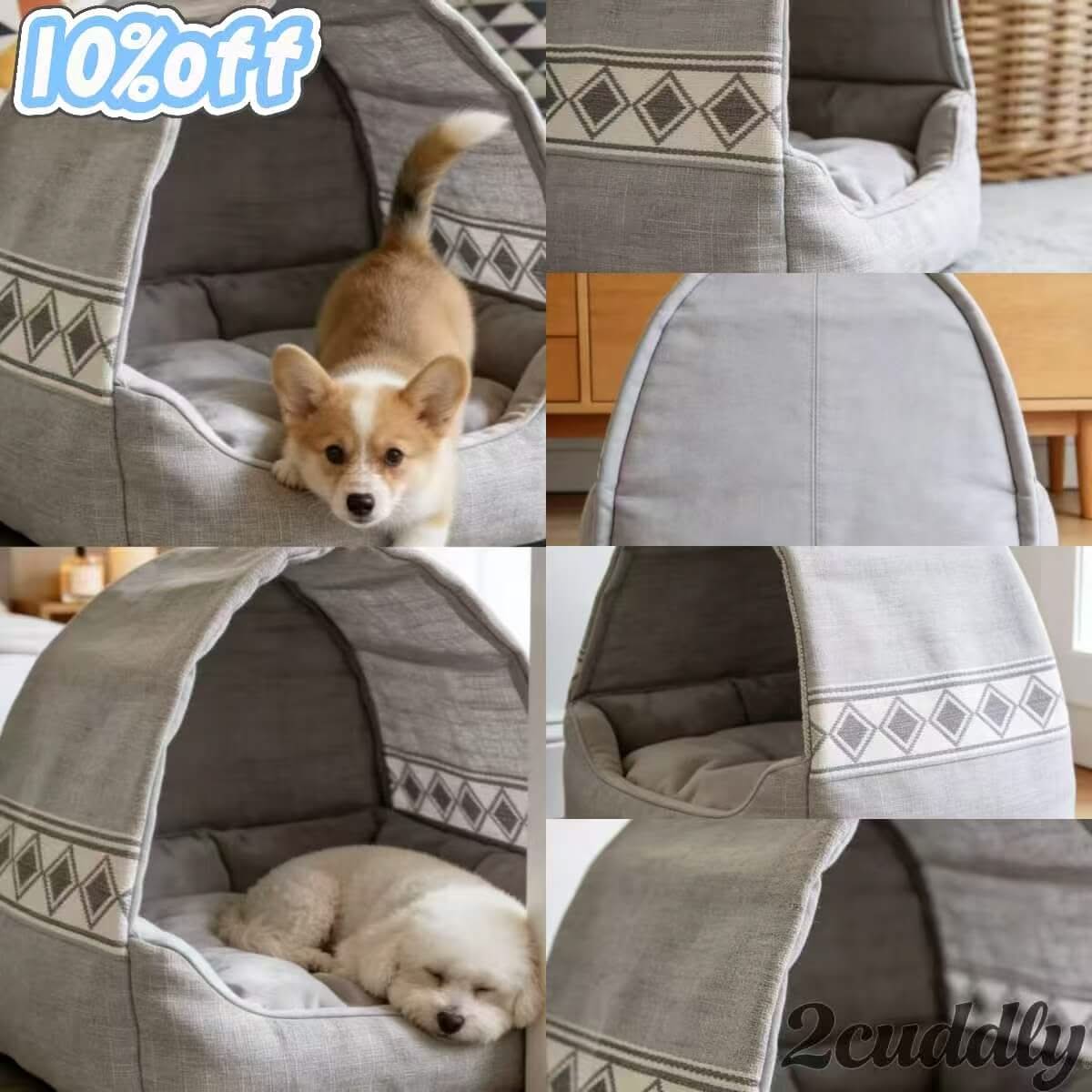 Private Pet Tent Bed for Cats - Mint Green, Bow Decor, Fabric, Cozy Hiding Spot