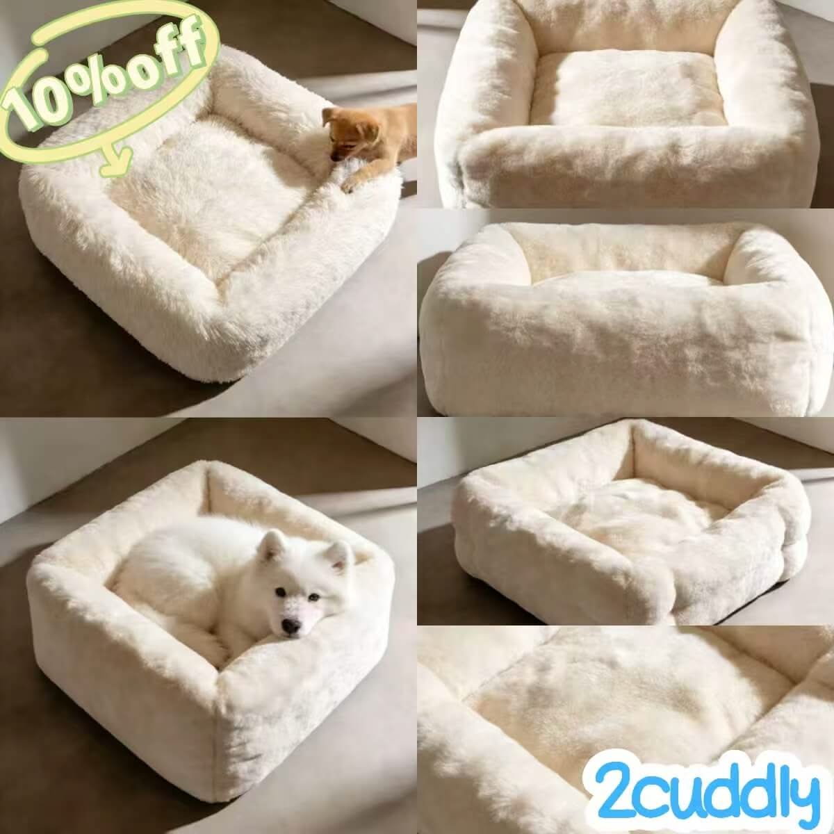 Ultra Soft All-Season Pet Bed for Dogs - White, Square, Plush Fabric