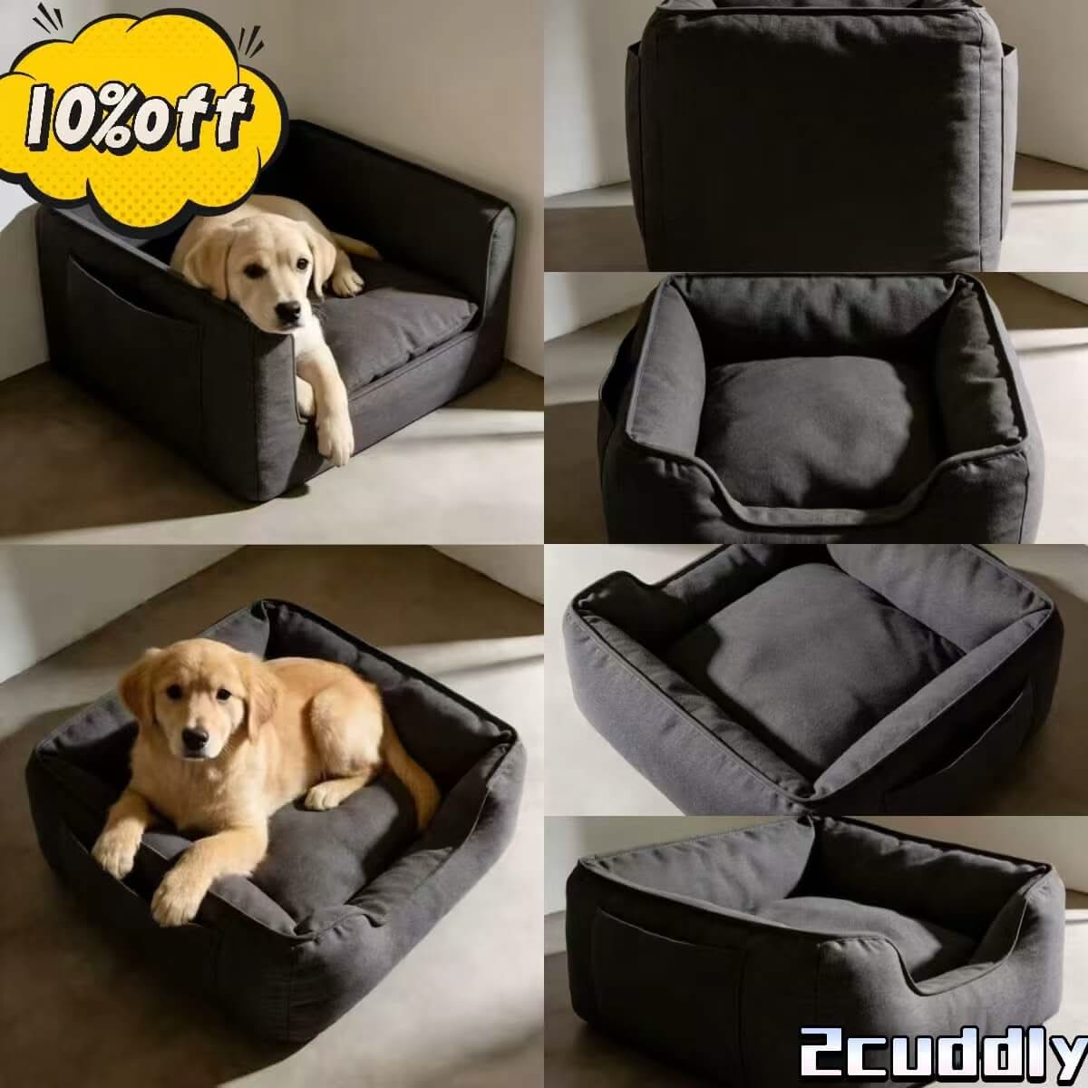 Durable Washable Pet Bed for Dogs - Grey Linen, Modern Design