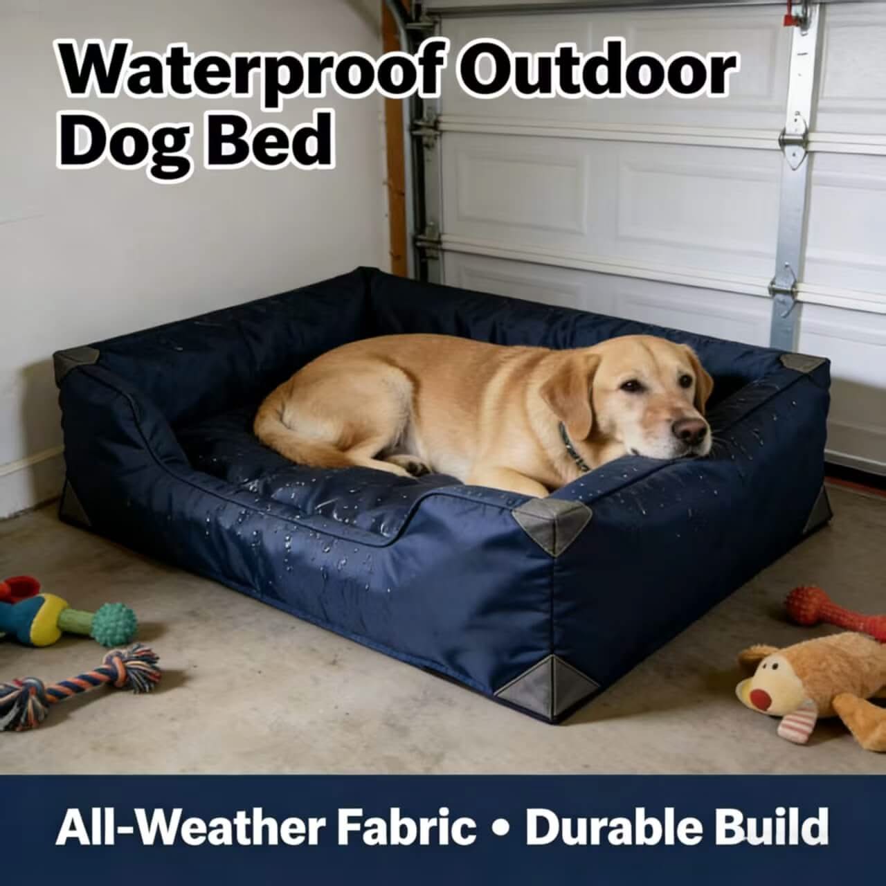 Waterproof All-Weather Pet Bed for Dogs - Navy, Durable Build