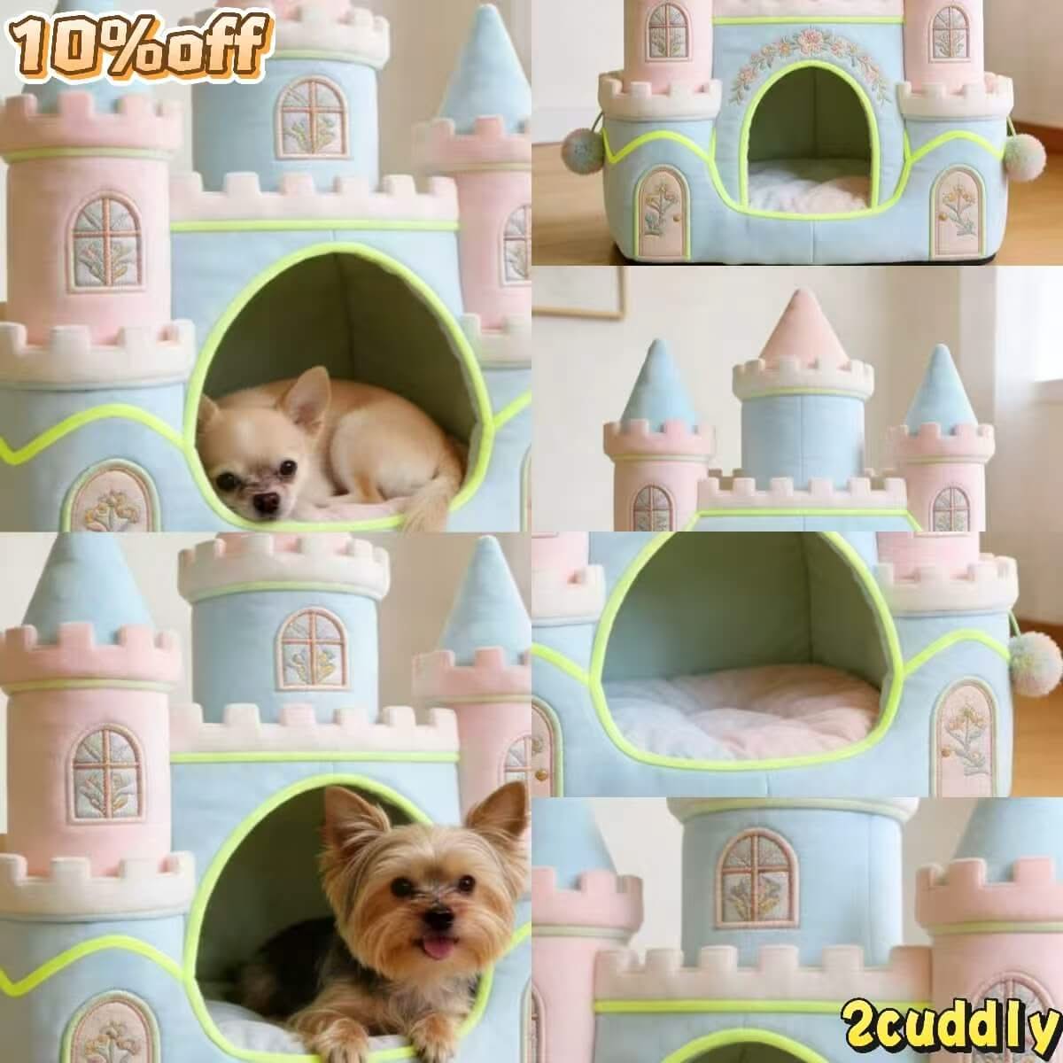 Fairy-Tale Pet Bed for Dogs/Cats - Castle Shape, Pink-Blue, Plush, Kids' Room-Friendly