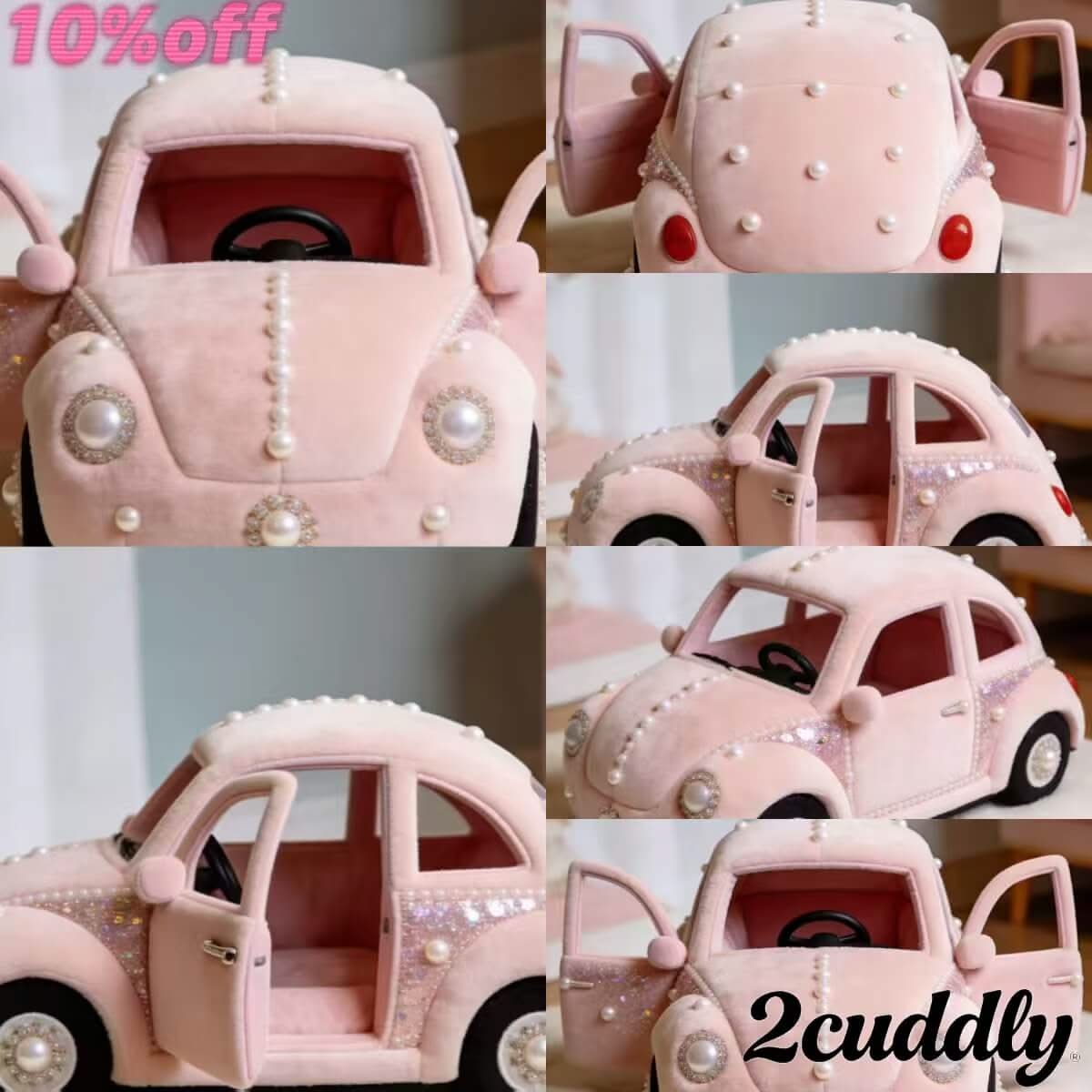 Luxury Pearl-Glam Car Pet Bed for Dogs - Pink, Sequined Exterior, Realistic Details