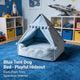 Playful Hideout Pet Bed for Dogs - Blue Tent, Pom-Pom Trim, Spacious Interior