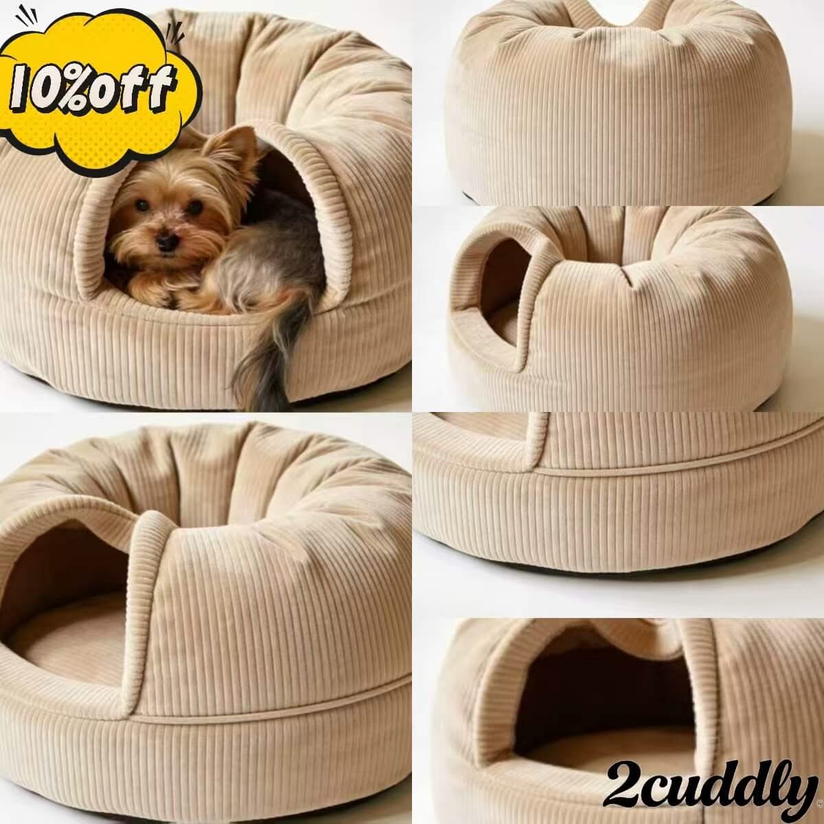 Privacy & Cozy Cave Pet Bed for Dogs - Beige Corduroy, Enclosed Hideout Design