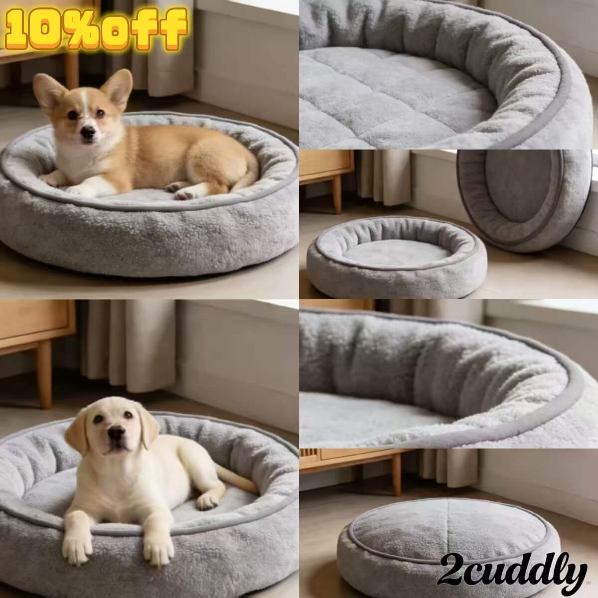 Indoor-Essential Pet Bed for Dogs - Round Grey Sherpa Fleece, Warm, Non-Slip Bottom