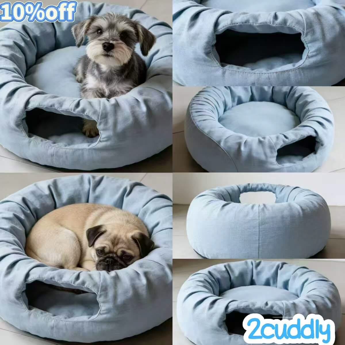 Summer-Cool Tunnel Pet Bed for Dogs - Light Blue Linen, Lightweight, Outdoor-Ready