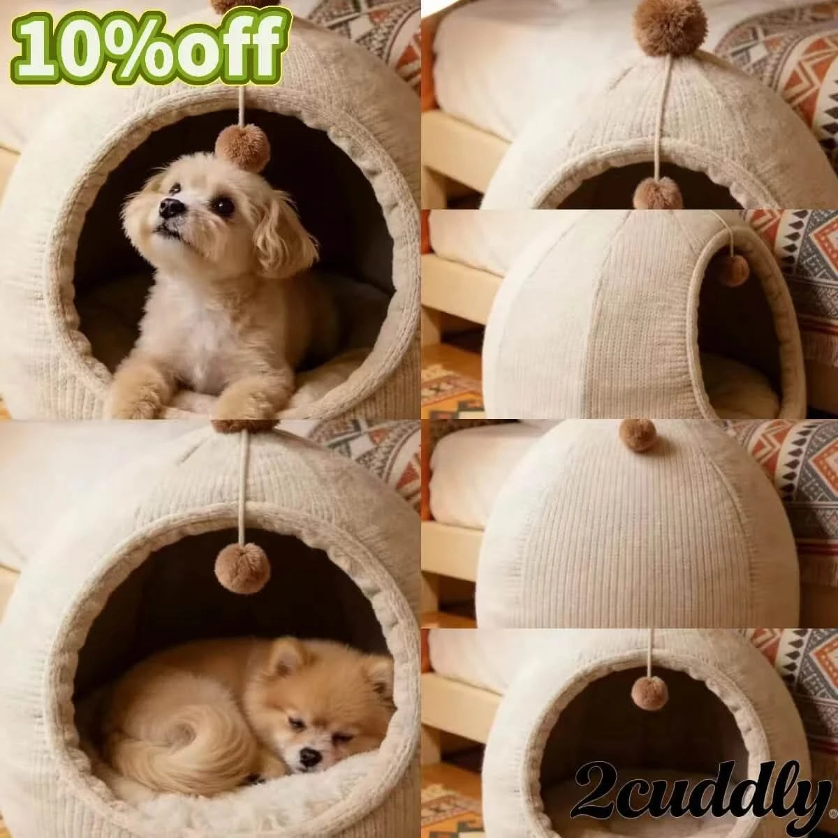 Pom Pom Dog Bed, House Design, Cotton Fabric, Beige, Bohemian Vibe