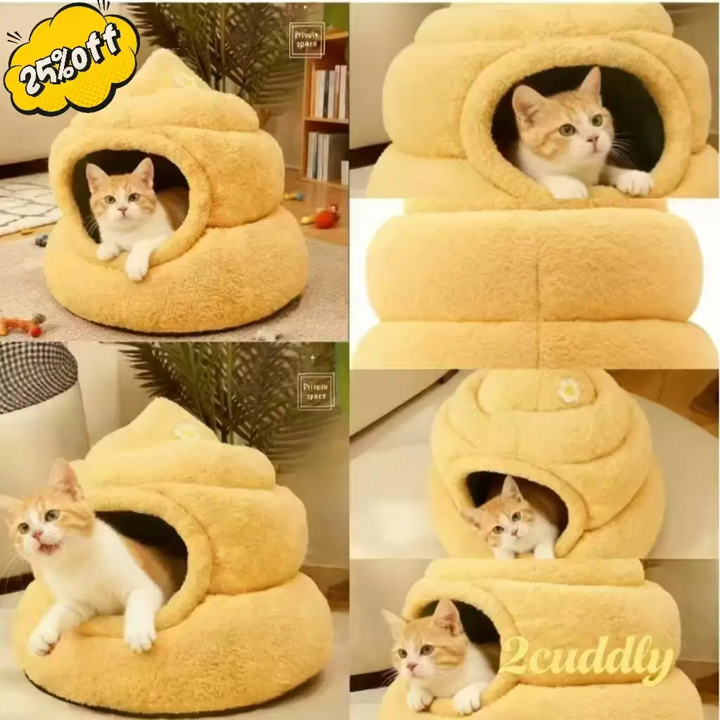 Fun Cat Bed, Poop Shape, Soft Plush, Beige, Viral Social Media, Undisturbed Rest