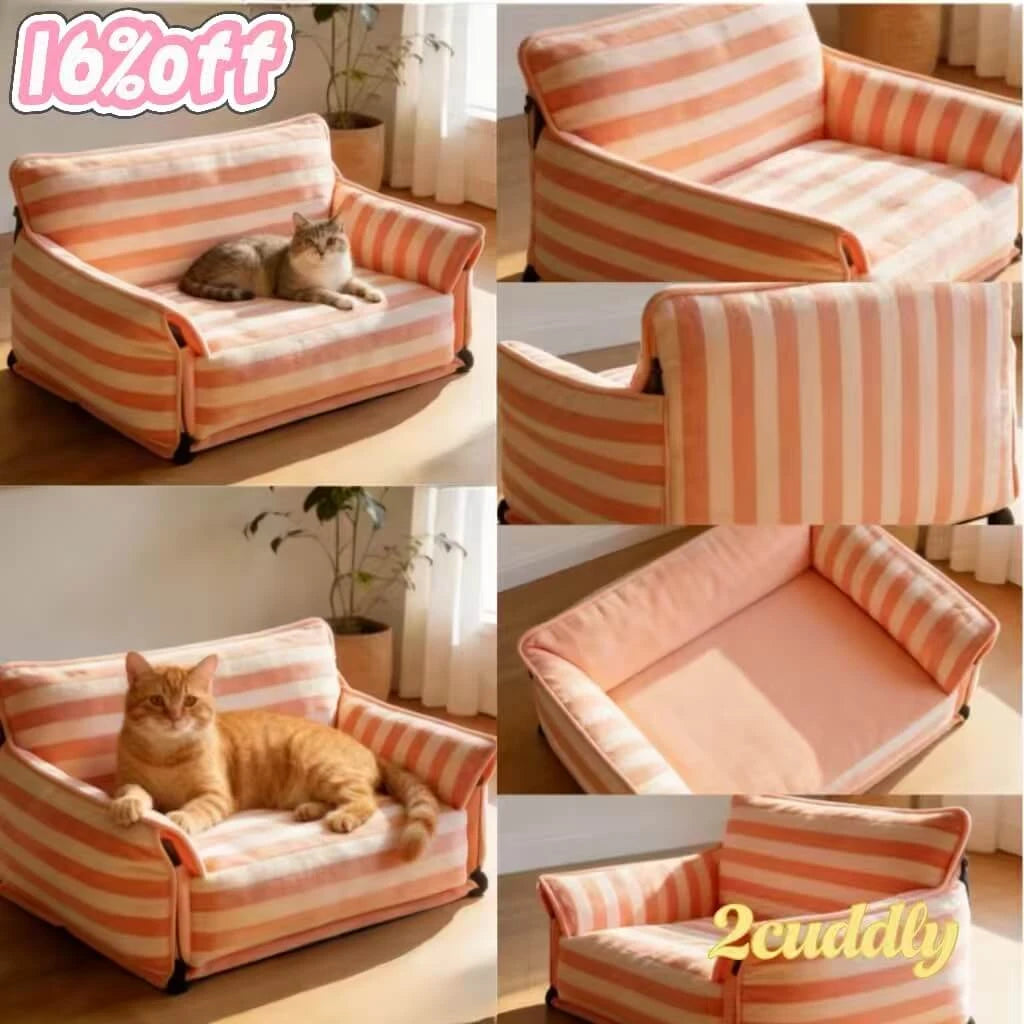 Stylish Pet Sofa for Dogs/Cats, Armchair Shape, Fabric Upholstery, Pink/White Stripe