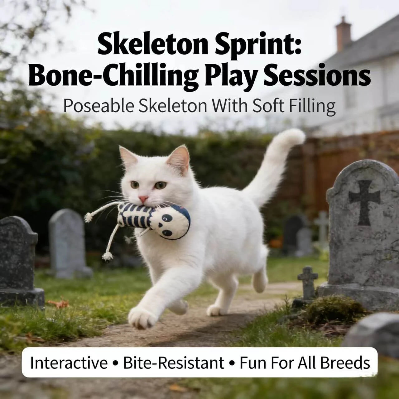 Interactive Halloween Plush Toy Set for Cats/Dogs - Pumpkin/Ghost/Skeleton, Soft Fabric