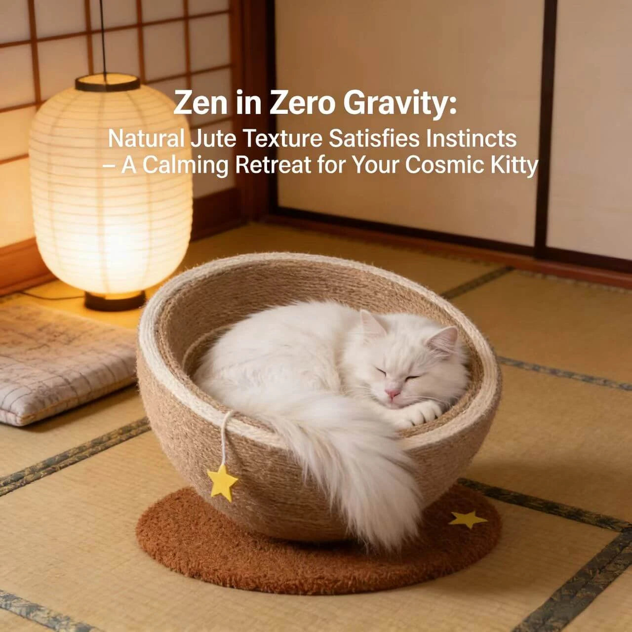 Rest & Scratching Cat Bed & Scratcher for Cats - Jute-Woven, Star Teaser Toy, Rest & Scratching Cat Bed & Scratcher for Cats - Jute-Woven, Star Teaser Toy, Beige