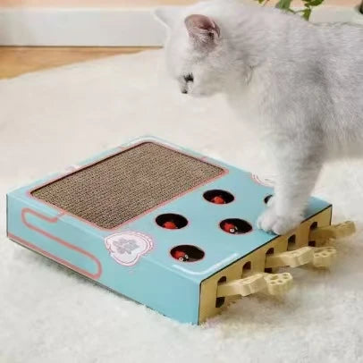 Mole-Game Interactive Cat Toy & Scratcher - Corrugated Pad, Light Blue