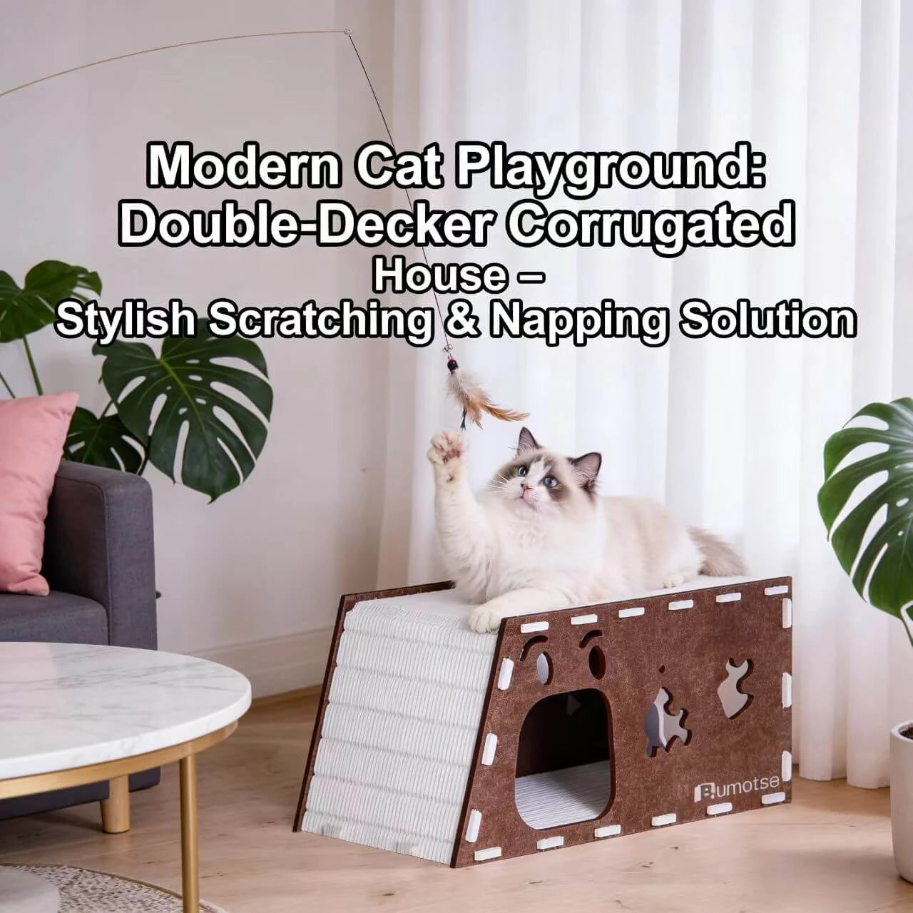 Interactive Felt Cat Bed: Built-in Toys, Perch & Hideaway, Brown for Cats