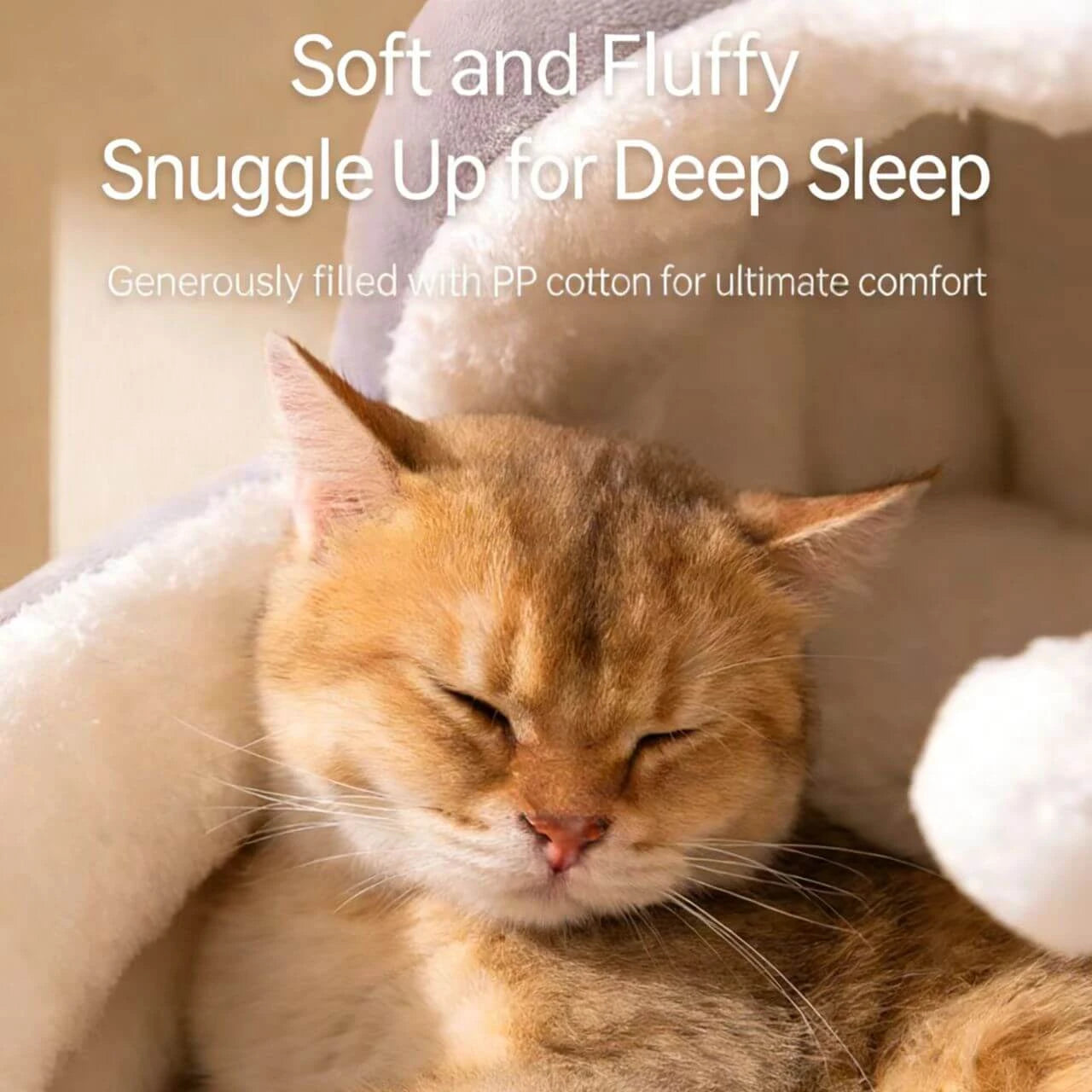 Comfy Seal-Shaped Cat Bed: Gray-White Plush, Built-in Toy Ball for Cats