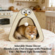 Scratching & Interactive Owl Cat Scratcher/Playhouse for Cats - Corrugated Paper, Pom-Pom Teaser