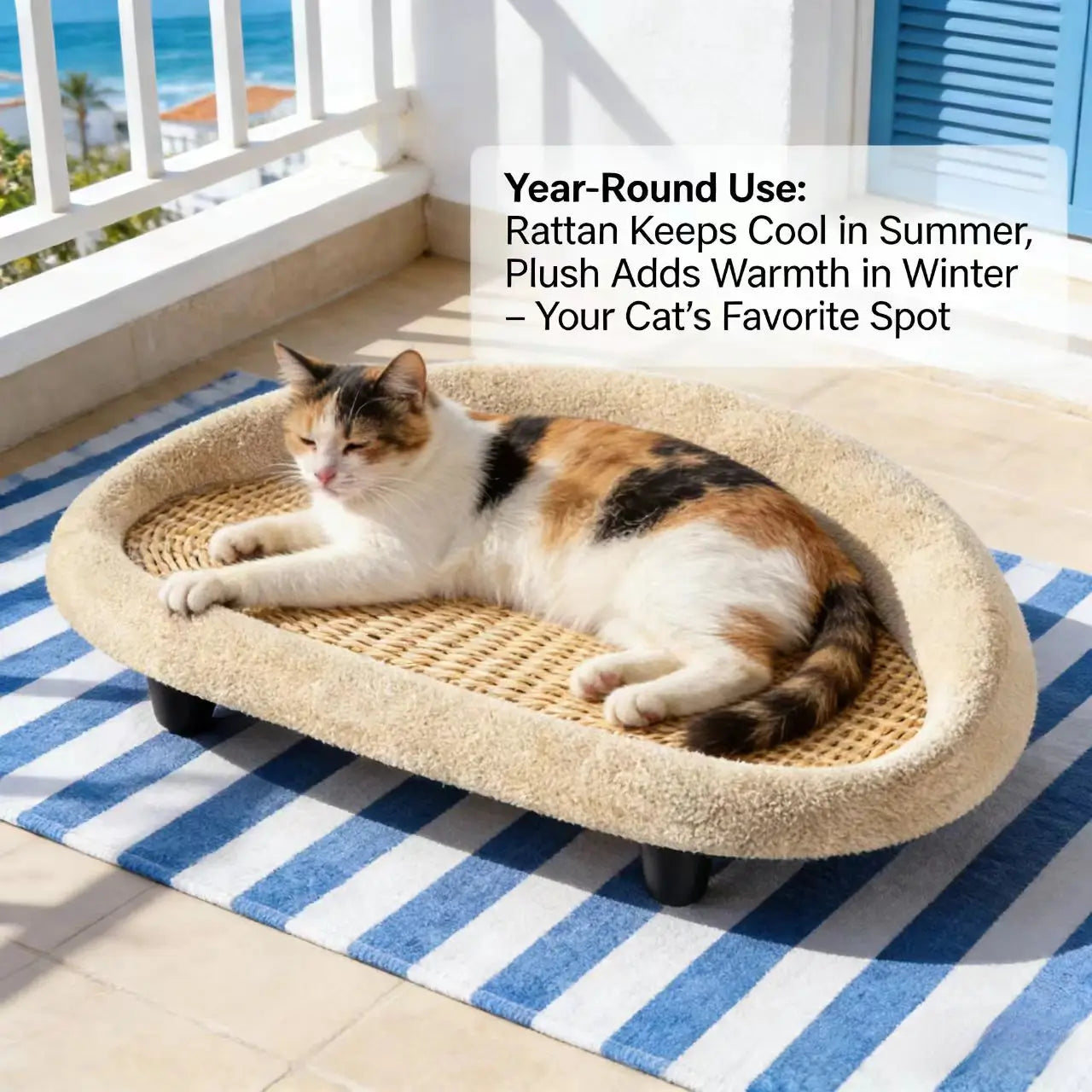 Rest & Scratching Cat Bed/Scratcher for Cats - Plush, Elevated, Beige