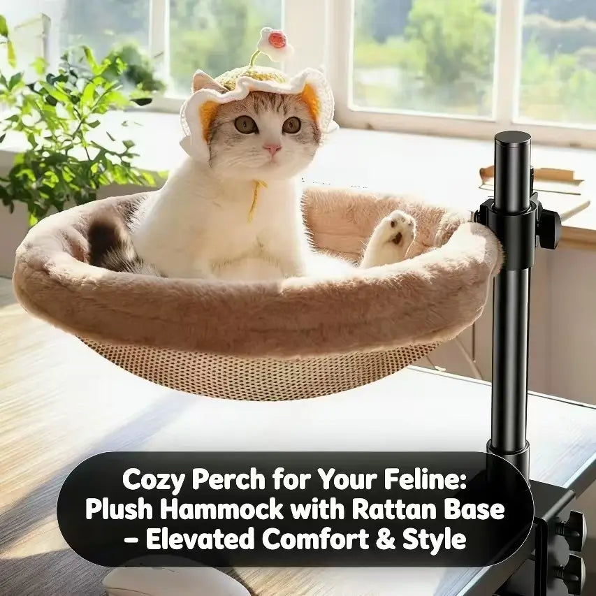 Rest & Adjustable Desk-Mounted Cat Hammock for Cats - Plush, Clip-On, Beige