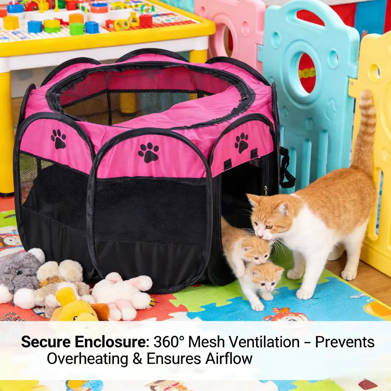 Cat Playpen/Nesting Box - Mesh, Paw Print, Washable, Multi-Color