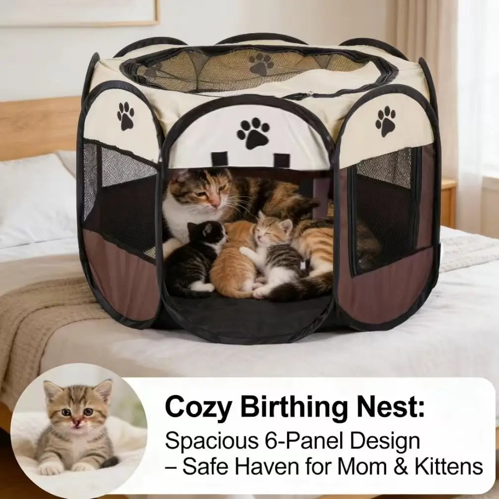 Cat Playpen/Nesting Box - Mesh, Paw Print, Washable, Multi-Color