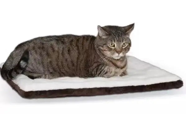 Restful Cat Mat - Plush Fabric, Dual-Color, Brown/White