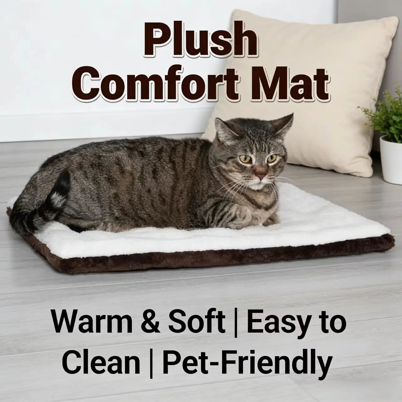 Restful Cat Mat - Plush Fabric, Dual-Color, Brown/White